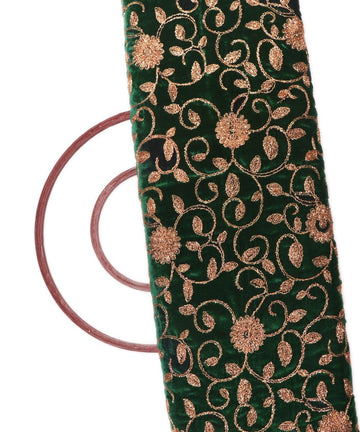 bottle green colour floral zari embroidery velvet fabric 1